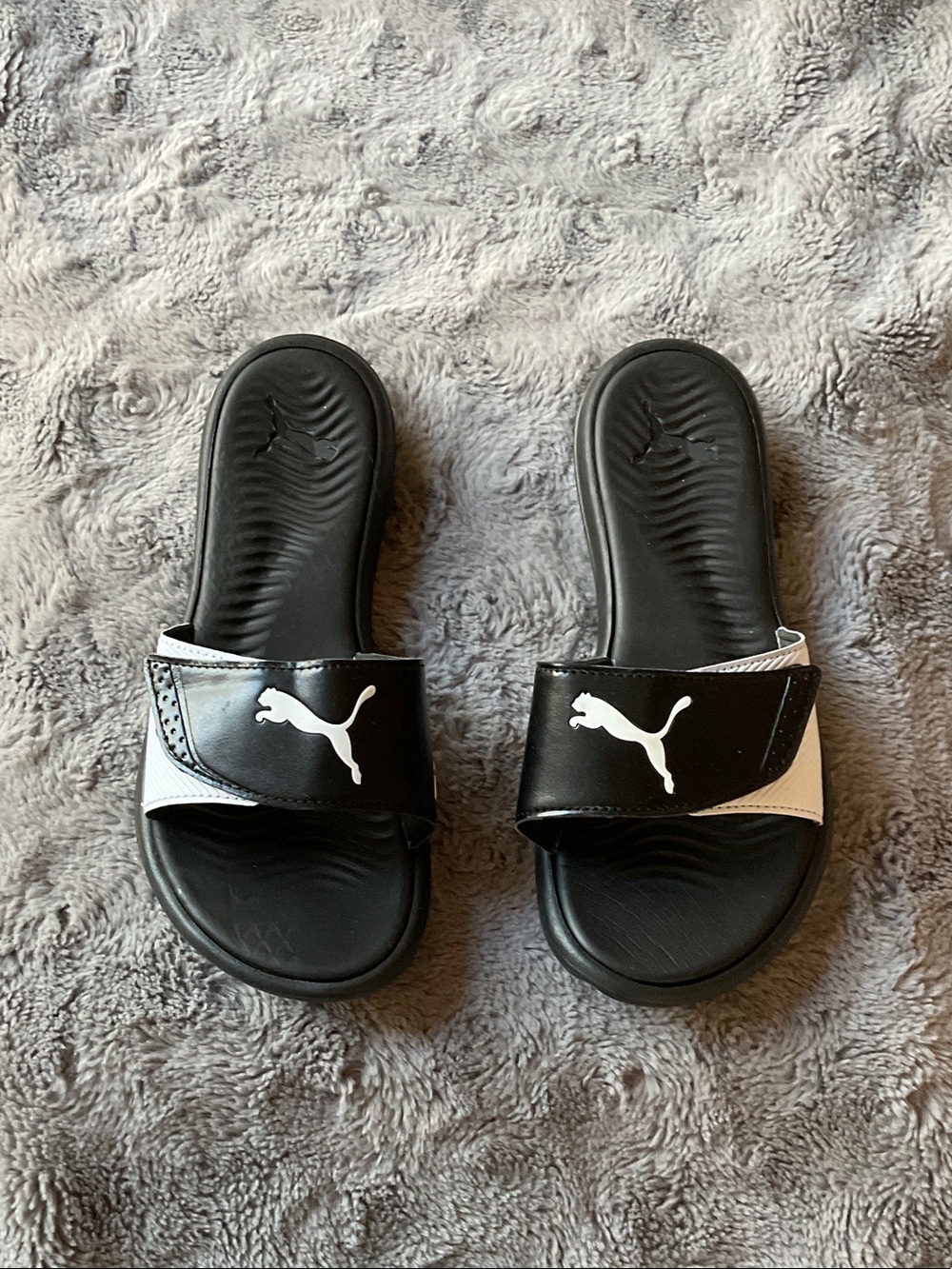 Puma Kids Black & White Slide Sandals with Logo Strap